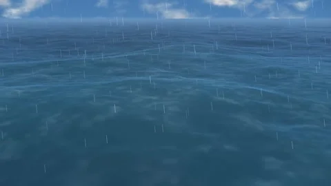 Animated Ocean Waves with Rain Falling Under Cloudy Sky Loop Stock Footage 346935738