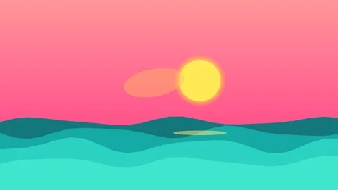 Animated ocean waves with sun vector illustration background Stock-Footage 347397493