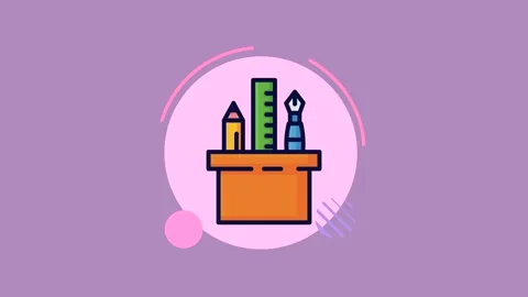 Animated office supply box with pencil ruler and fountain pen icons represe.. 動画素材 339074153