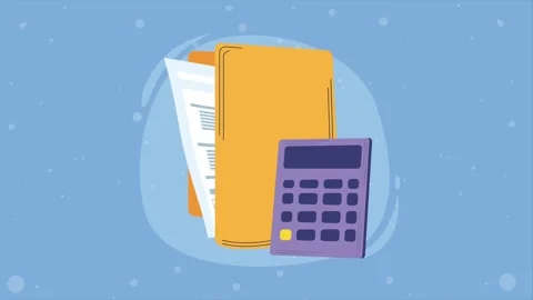 Animated office supply objects featuring paper documents in folder and purp.. Stock Footage 339266708