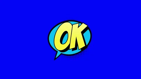 Animated OK comic speech bubble with yellow text on a blue background Vidéo 346724607