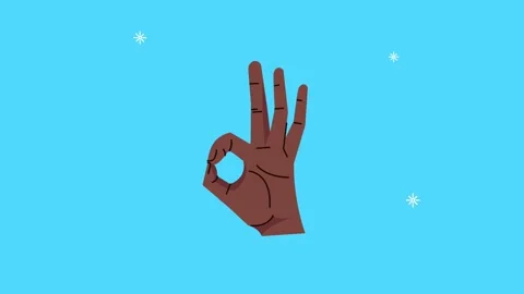 Animated ok hand gesture showing approval and positive sign on blue backgroun Video stock 339070395