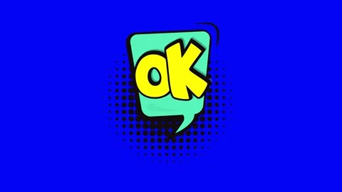 Animated ok text in a comic book speech bubble on a blue background Stock-Footage 346724610