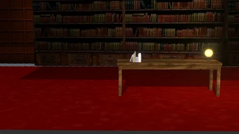 Animated old library with table, desk light and floor Stock Footage 122776174