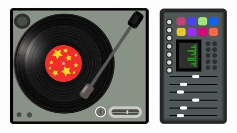Animated old turntable with sound remote Stock Footage 184110434
