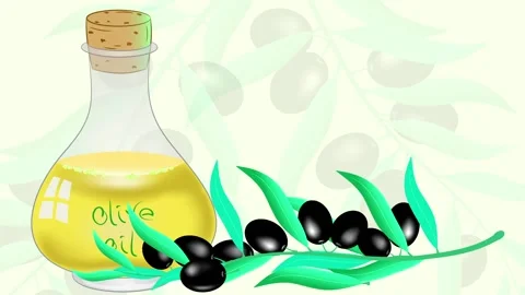 Animated olive branch with bottle of olive oil. Stock Footage 147119658