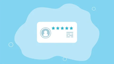Animated online customer review with five star rating and user profile icon.. Vidéo 333721734