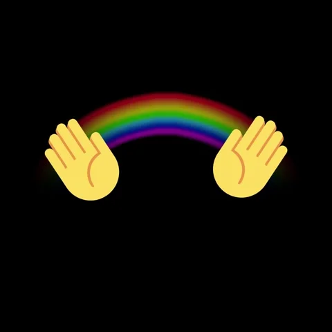 Animated open hands creating a glowing rainbow arch on a black background Stock-Footage 341941110