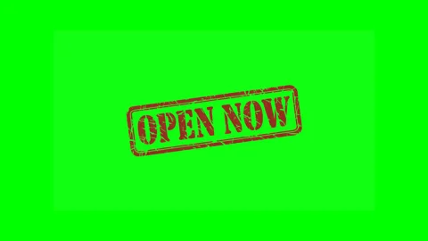 Animated "OPEN NOW" rubber stamp seal on a green screen background Stock Footage 303698116