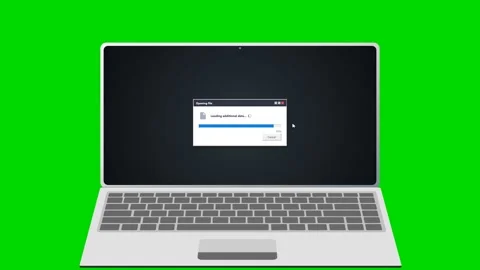Animated opening file and loading process on laptop screen. 4K Video stock 341694559