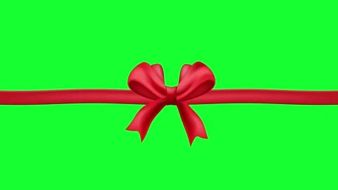 Animated Opening Red Satin Gift Ribbon Bow Expanding Across Screen on Green. 動画素材 341658259