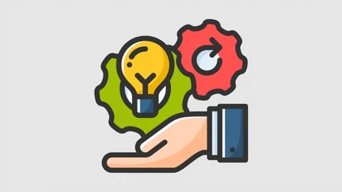 Animated operation with hand holding a light bulb and gearwheel with a hand Stock Footage 265836245