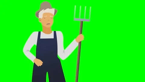 Animated or cartoon character, old man or grandfather with mustache, farmer in Stock Footage 277269208