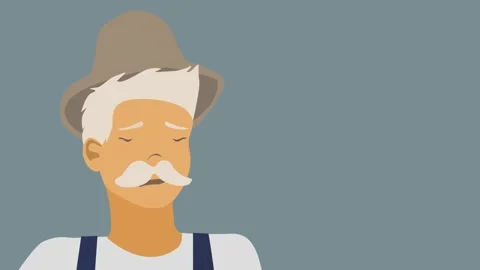 Animated or cartoon character, old man or grandfather with mustache, farmer in Stock Footage 277977495