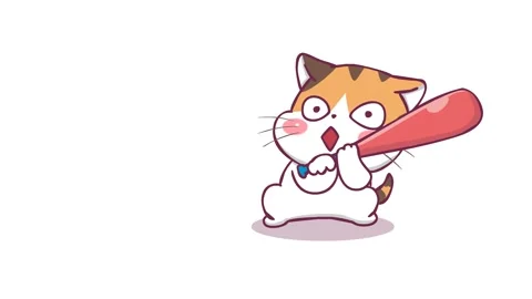 Animated Orange Cat with Baseball Bat | White Background | Video Stock Anim.. Stock Footage 282781436