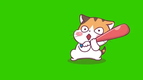 Animated Orange Cat with Baseball Bat | Transparent Background | Video Stoc.. Stock Footage 282781451