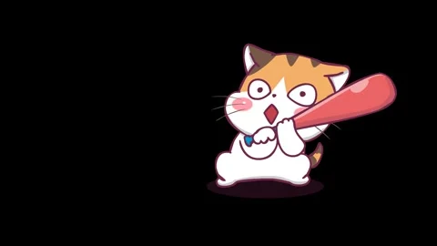Animated Orange Cat with Baseball Bat | Green Screen | Video Stock Animation Stock Footage 282781525
