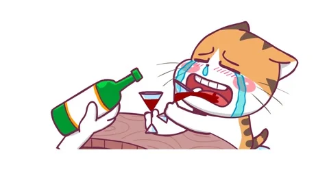 Animated Orange Cat Crying and Drinking Wine in a Pub - White Background Stock Footage 282781441