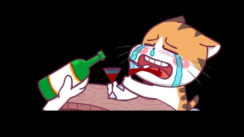Animated Orange Cat Crying and Drinking Wine in a Pub - Green Screen Stock Footage 282781530