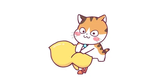 Animated Orange Cat Jumping Over Duck with White Background Stock Footage 282781489