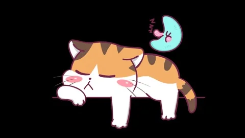 Animated Orange Cat Sleeping on Crescent Moon - Green Screen Stock Footage 282781551