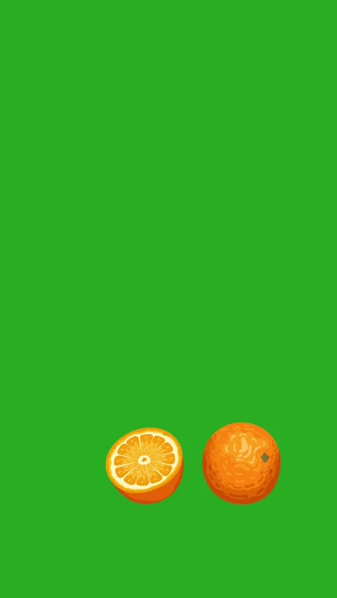 Animated Orange Fruit and Slice on Green Screen Background Stock Footage 338285142