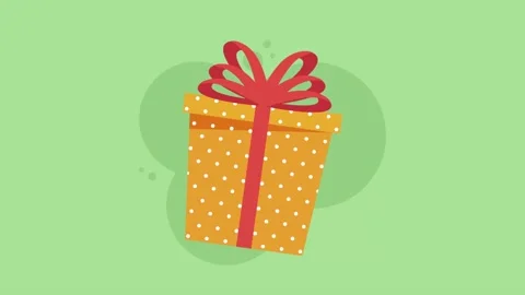Animated orange gift box with red ribbon and white polka dots bouncing on g.. Stock-Footage 338402367