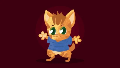 Animated orange kitten wearing blue t shirt dancing in continuous loop for .. Vídeo Stock 338315936
