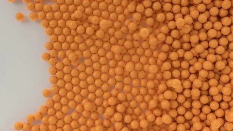 Animated orange ping-pong balls falling and bouncing - with base Video stock 73094532