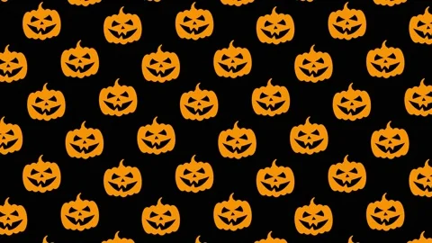 Animated orange pumpkin faces pattern on a black background. Halloween holiday Stock Footage 161340604
