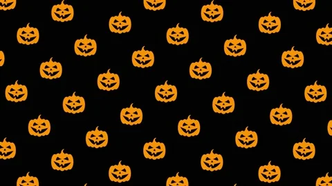 Animated orange pumpkin faces pattern on a black background. Halloween holiday Stock Footage 162323704