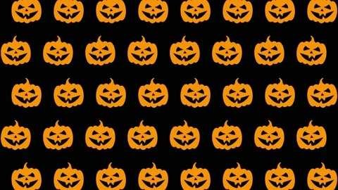 Animated orange pumpkin heads pattern on a black background. Halloween holiday Stock Footage 160108478