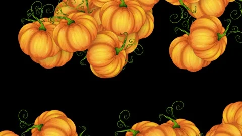 Animated Orange Pumpkins Falling Against a Solid Black Background Stock Footage 340969172