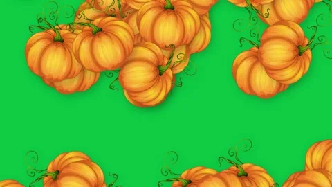 Animated Orange Pumpkins Falling Against a Solid Green Background Stock Footage 341541955