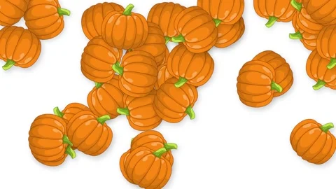 Animated Orange Pumpkins Falling Downward on a Plain White Background Stock Footage 340260017