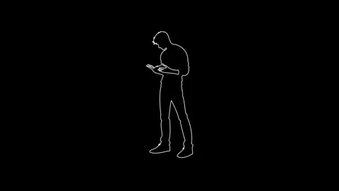Animated outline of man using smartphone on black background 库存影片 347796670