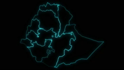 Animated Outline Map of Ethiopia with Regions Stock Footage