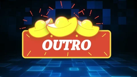 Animated outro overlay featuring stylized yellow gold ingots against a digital Stock Footage 345567785