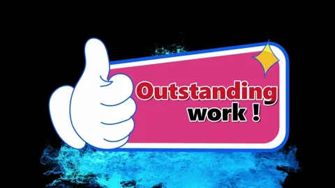 Animated outstanding work sign with thumb up gesture for positive feedback and Stock Footage 347341502