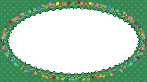 Animated Oval Floral Border Loop with Green Polka Dot Background Stock Footage 346114835