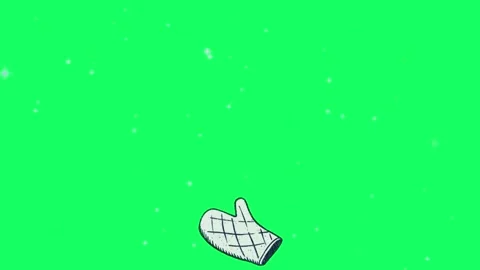Animated oven mitts floating against vibrant green background with sparkling Stock Footage 346124034