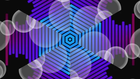 Animated Overlapping geometric shapes with transparent bubbles black background Stock Footage 327943693