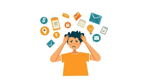 Animated Overwhelmed Man Surrounded by Notifications, Tasks, and Messages Stock Footage 310877196