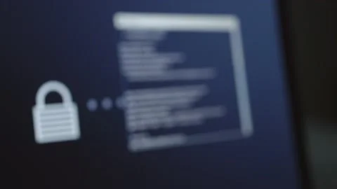 Animated padlock shows a shell running executing encrypting files Stock Footage 157881386