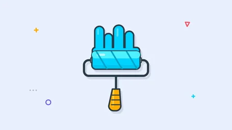 Animated Paint Roller Icon with Splashes and Geometric Shapes Stock Footage 347675417