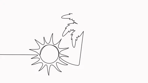 Animated palm tree with ocean and sun continuous line drawing. Stock Footage 284834044