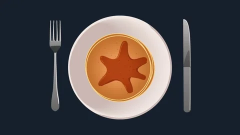 Animated pancake breakfast served on plate with maple syrup and butter on d.. Stock-Footage 333898209