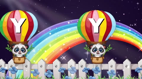 Animated Panda Bears in Hot Air Balloons Floating Over Rainbow Stock Footage 340758234