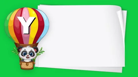 Animated Panda in Hot Air Balloon with Blank White Paper Note Stock Footage 340194873