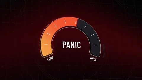 Animated panic gauge meter presentation template, digital indicator moving fr Stock Footage 314133449